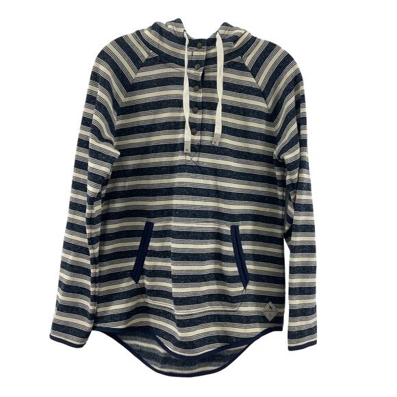 Women's M Blue Cream Striped Pullover Polyester Hoodie Sweatshirt - Preowned - Picture 1 of 5